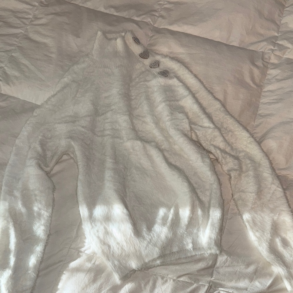 Zara White Fuzzy Turtleneck Sweater